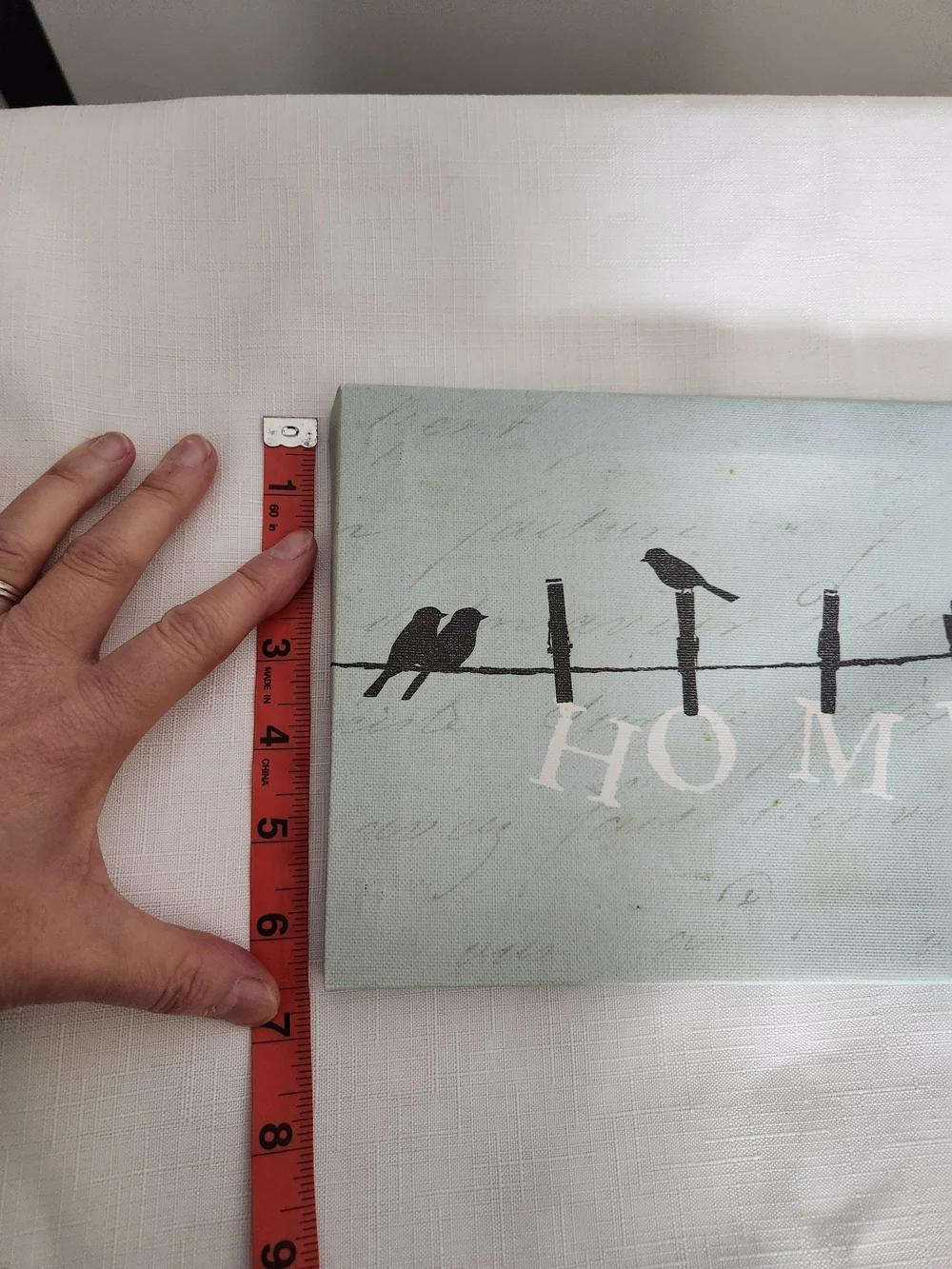 Home Wall Art Canvas - Blue 'HOME' Bird Silhouette. Pela Studio
